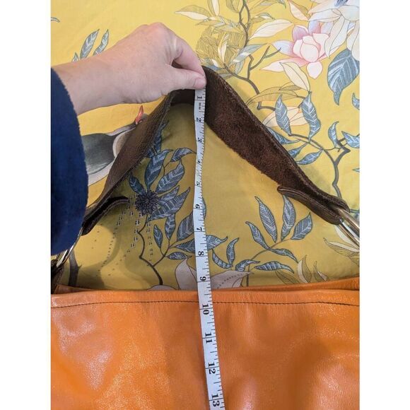Lynn Tallerico Women’s Genuine Leather Orange Hobo Satchel Top Handle Bag - Picture 5 of 9